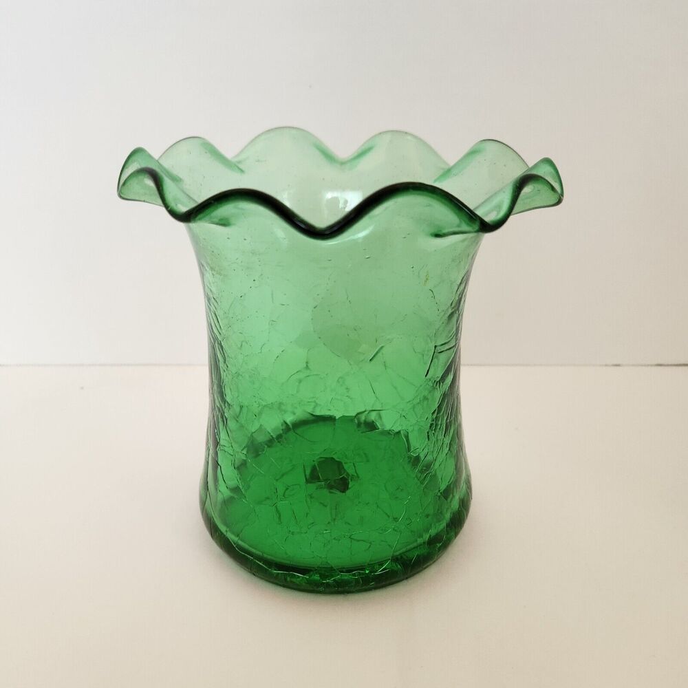 Art Glass Green  Crackle Vase MCM